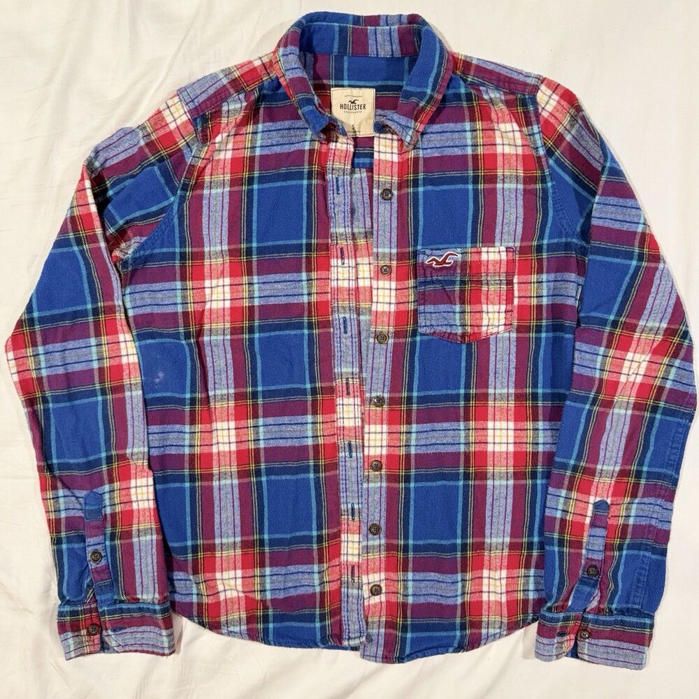Vintage Y2K Hollister Plaid Flannel Button Up Shirt M Red Preppy Fall Layering
